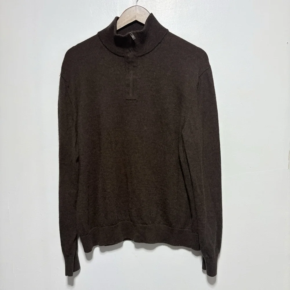Banana Republic Sweater Mens XL Brown Zip Neck Merino Wool Long Sleeve Pullover
